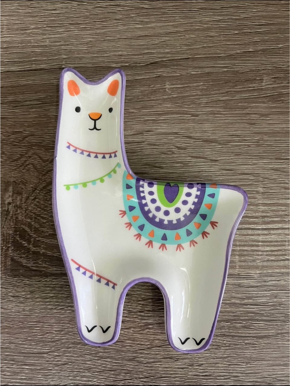 Decorative Llama Trinket Dish - White with Purple & Teal Accents